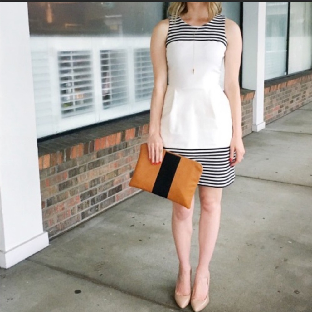 ❤️ Madewell Striped Flare Dress Black/Cream sz XS